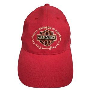 Harley Davidson Of Kuwait Hat Cap Red Adjustable Size 7 1/4 Cleaned Unisex Gift